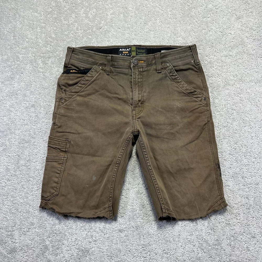 Ariat Rebar M5 Shorts Mens 32 Brown Carpenter Work Straight Cut Off Distressed